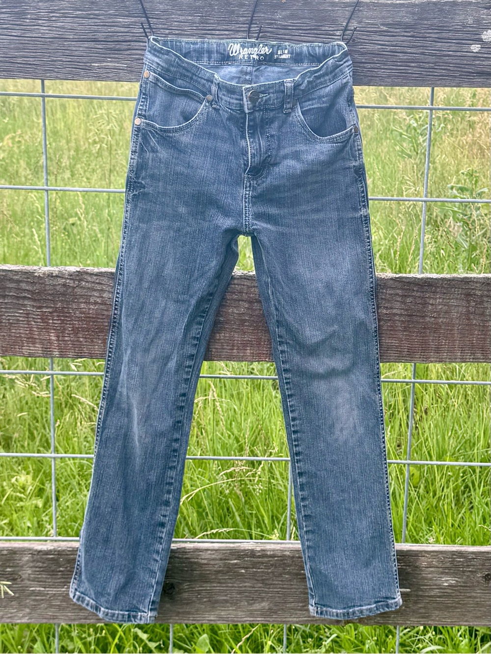 Wrangler Retro Girls Size 12 Adjustable Waist Slim‎ Straight Jeans Denim Regular